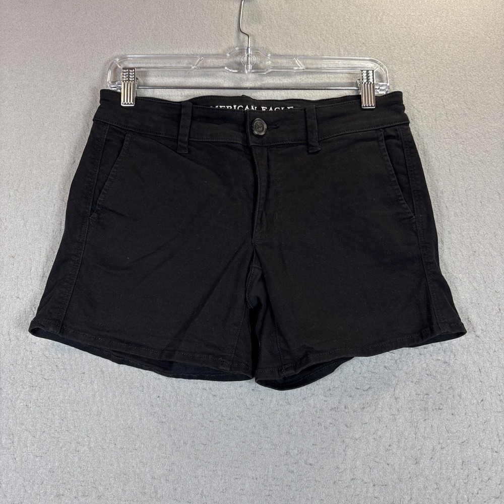 American Eagle Outfitters Midi Super Stretch Chino Shorts Mid-Rise Size 4 Black